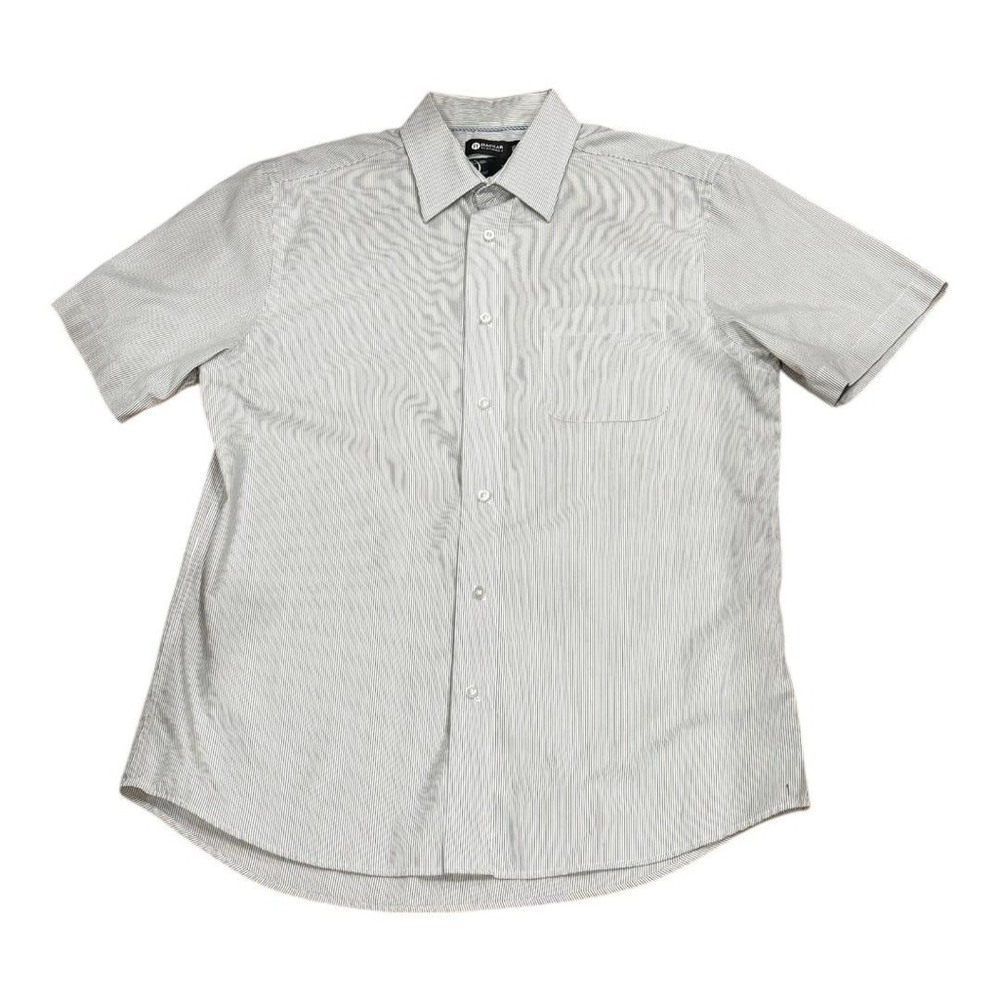 Haggar Shirt Mens 15.5 Gray Stripe Short Sleeve Button Front Classic Fit
